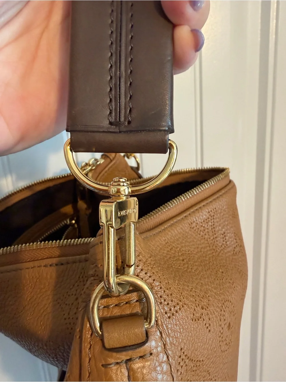 Louis Vuitton great condition monogram mahina leather Selene PM caramel handbag